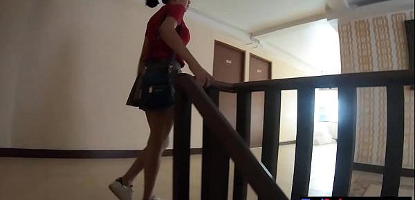  Amateur Thai teen girlfriend big titty fucked back in the hotel